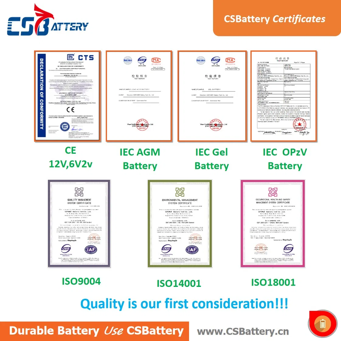 Batería Csbattery 12V 100ah/150ah/200ah Batería Solar de Ciclo Profundo-Gel para VRLA/SLA/SMF/Mf/AGM/Recargable/UPS/Ácido Plomo Almacenamiento de Energía de Panel Solar Inversor/CSA