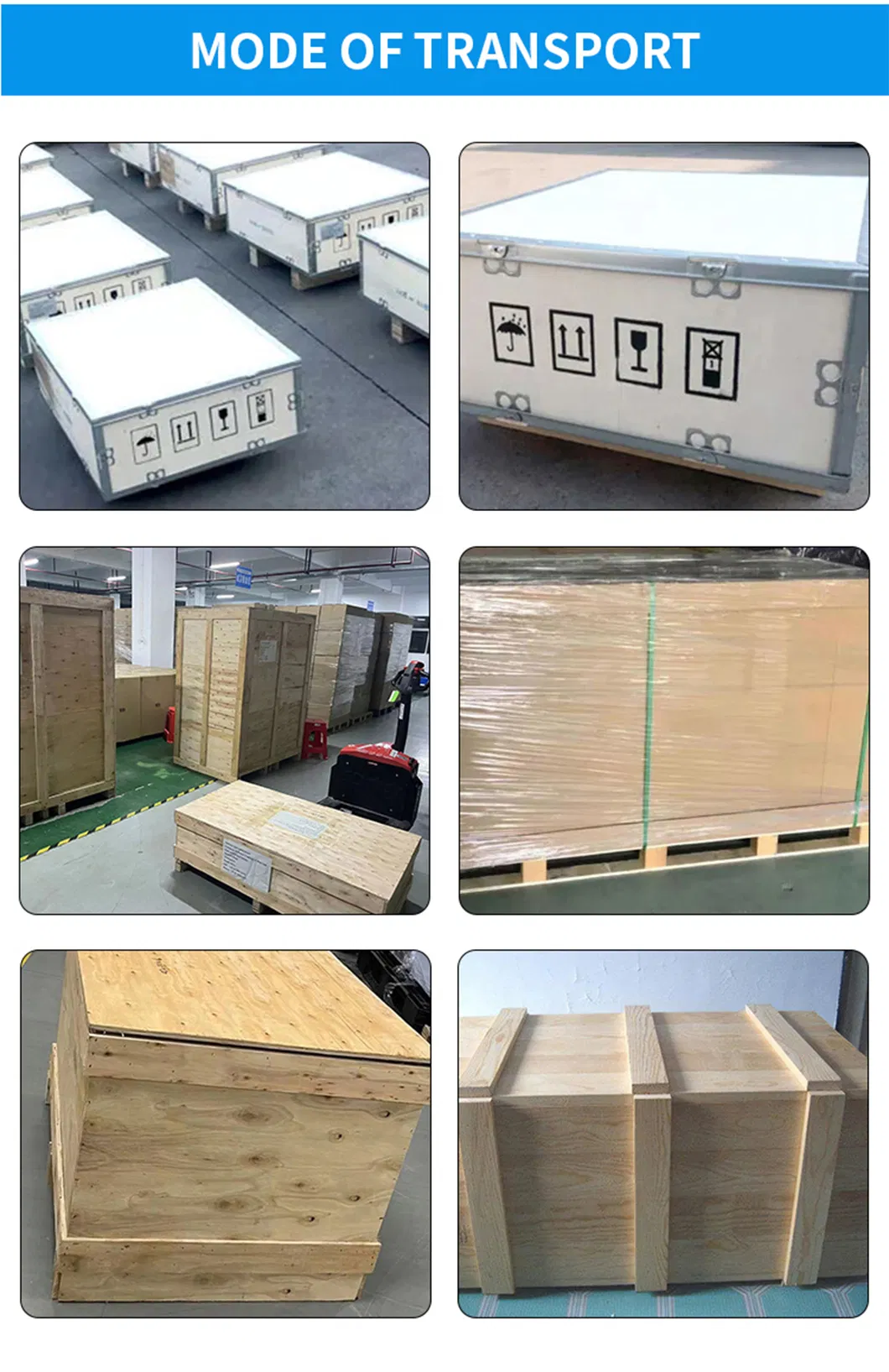 Proceso de embalaje en caja de madera reforzada