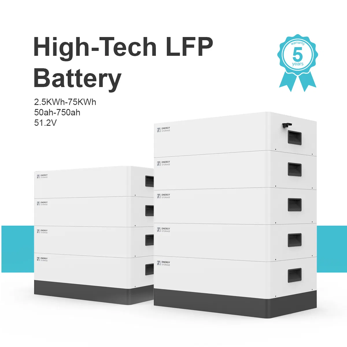 Sistema de Almacenamiento de Energía Baterías de Litio Hierro Apilables 51.2V 5kwh Almacenamiento de Energía Solar para Uso Doméstico