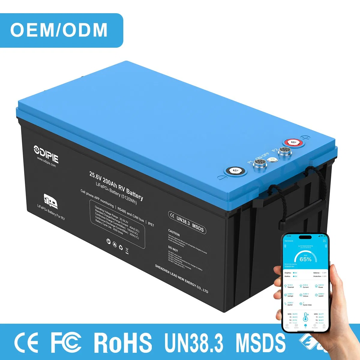 Batería personalizada de fábrica CE 24V 25.6V 100ah 200ah 230ah 280ah 300ah 314ah RV Marina LiFePO4 Batería solar fuera de la red con Bluetooth RS485 Victron Canbus en paralelo