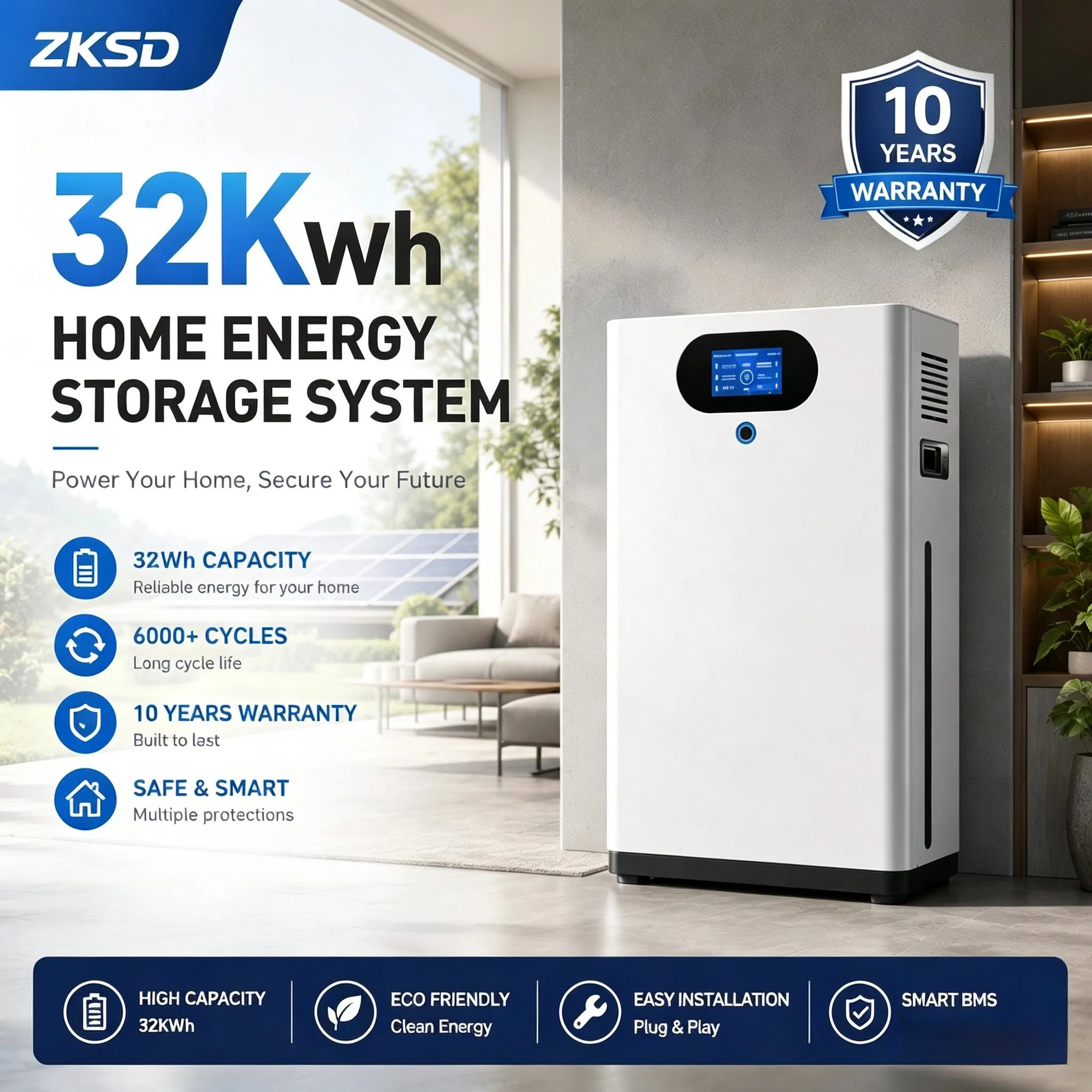51.2V 32kwh Hogar Batería de Litio Almacenamiento de Energía Solar para Uso Doméstico