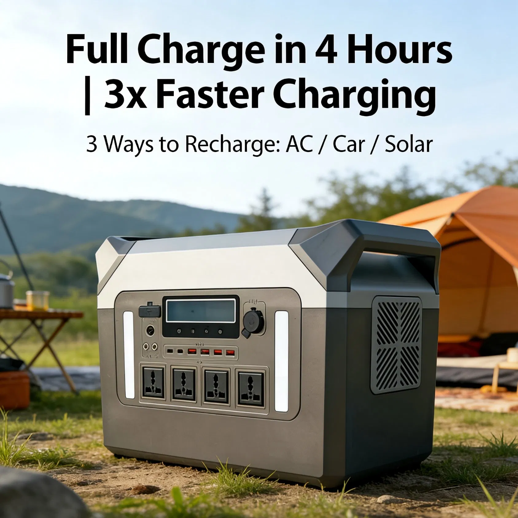 Generador solar de suministro de energía portátil con batería de litio y carga rápida inalámbrica, UPS LED para emergencias en el hogar, camping al aire libre y vehículos recreativos