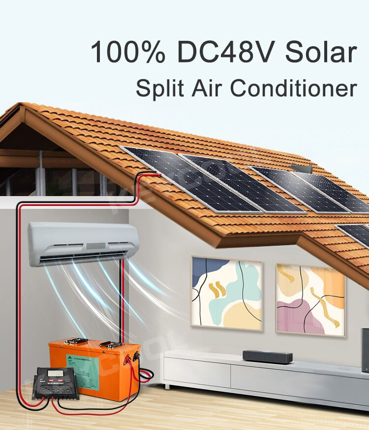 Energía Verde al por mayor 24000BTU Batería de Poder Fuera de la Red DC 48V Aire Acondicionado Solar Dividido