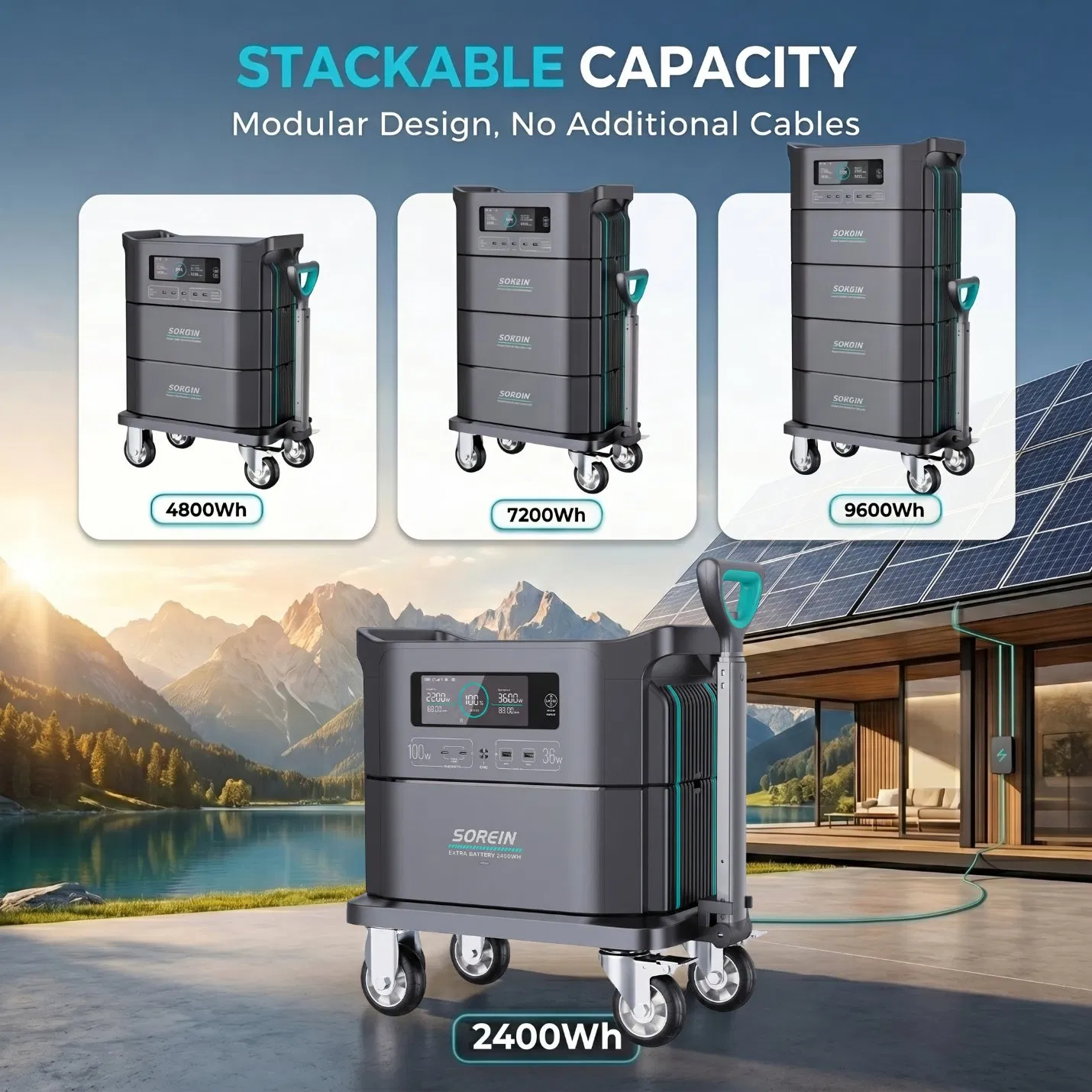 Sorein Todo en Uno 4000W Generador Solar 3kw Batería de Litio Energía Portátil