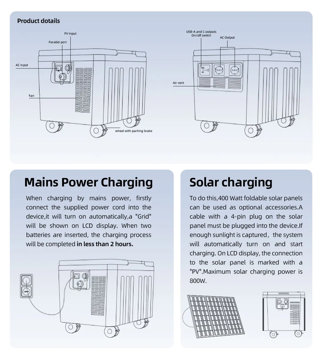 Batería de Litio Solar 2300W Portátil Confiable para Aventuras al Aire Libre