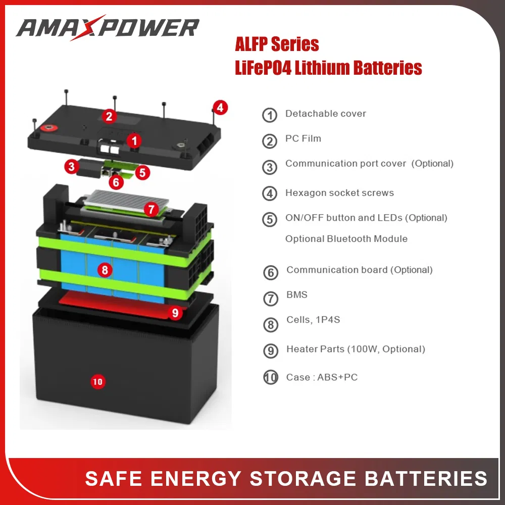 Batería de iones de litio Amaxpower 12V/24V/48V Lithium-Iron-Phosphate-Battery-LiFePO4 50ah 100ah 150ah 200ah 250ah 300ah para telecomunicaciones, solar, UPS, almacenamiento de energía de ciclo profundo