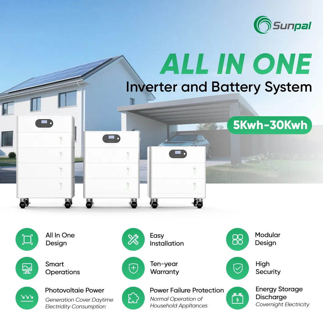 Batería portátil solar alimentada por litio Sunpal 30kW 20kWh 10kW 5 kW Todo en uno batería solar Lifepo4