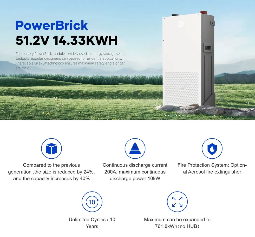Batería Solar Powerbrick LiFePO4 15kwh 51.2V Batería de Litio Batería de Ciclo Profundo para Sistema de Almacenamiento de Energía Solar Residencial y Hogar