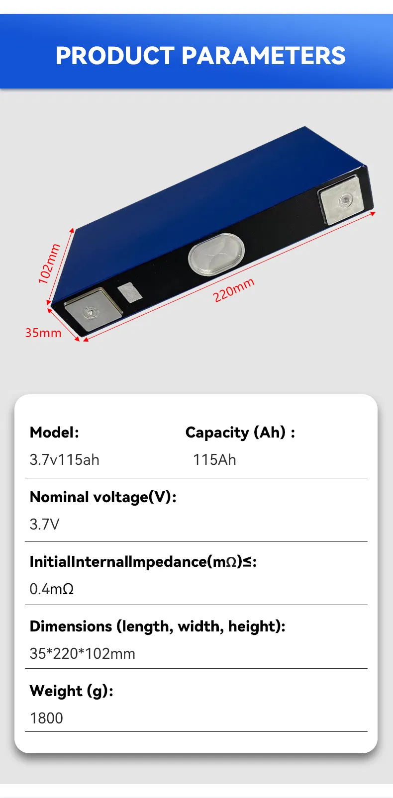 Svolt 3.7V 115ah Batería de Ión de Litio Prismática