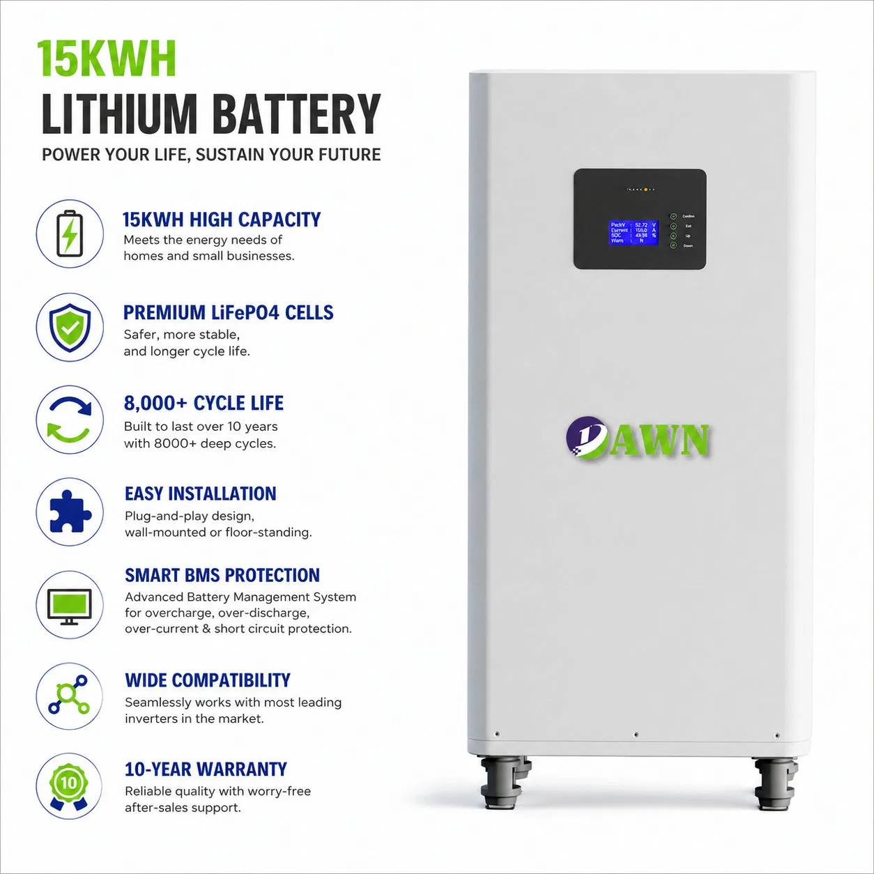 5kwh/10kwh/15kwh Almacenamiento de Energía de Iones de Litio Residencial 48V/51.2V 100ah/200ah/280ah/300ah Solar LiFePO4 Paquete de Baterías