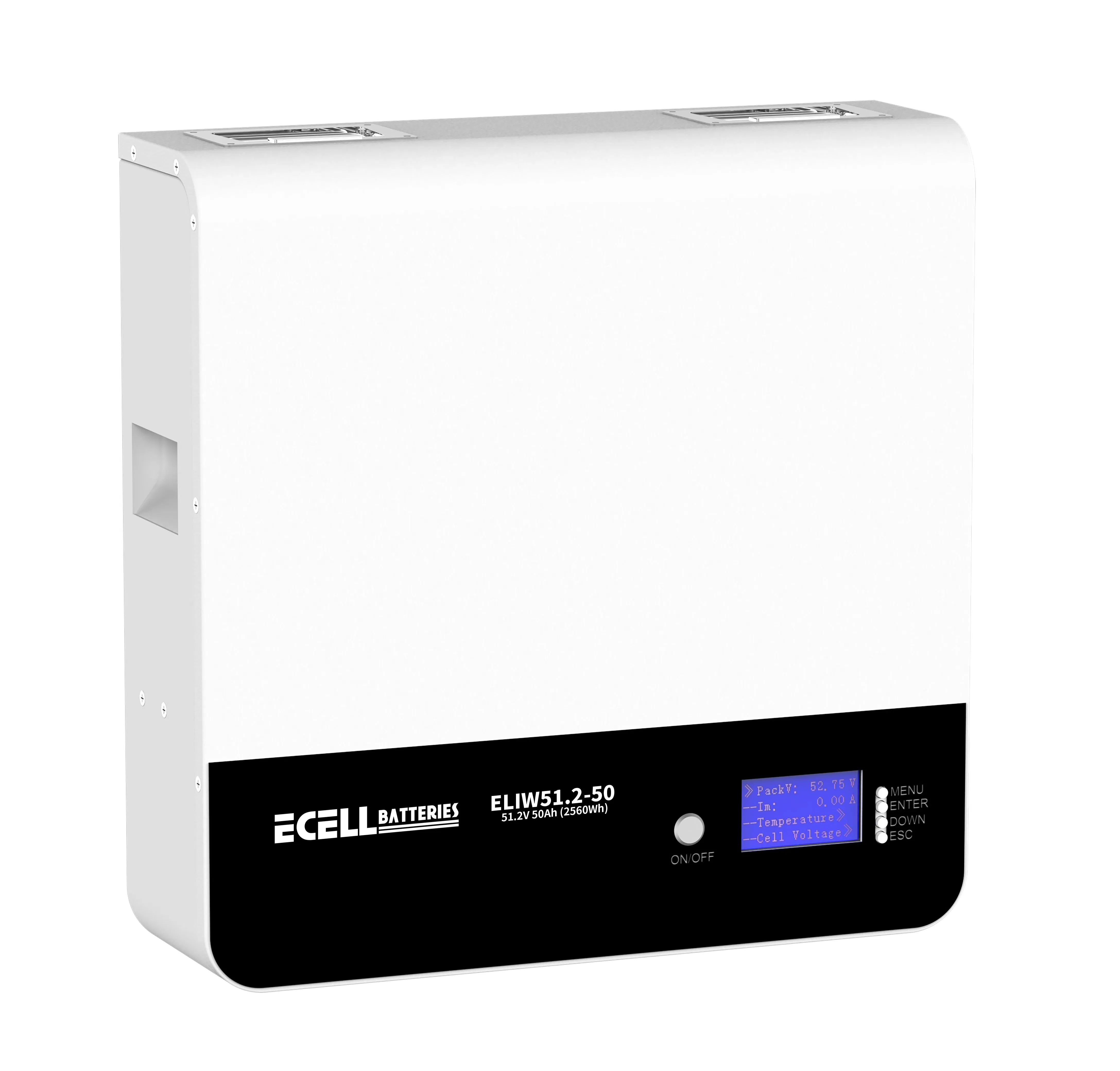 Baterías Ecell de fábrica en China 12V 24V 12.8V 25.6V 48V 51.2V 100ah 5kwh 200ah de litio LiFePO4 batería montada en la pared 10kwh 150ah para uso residencial de energía solar Bess
