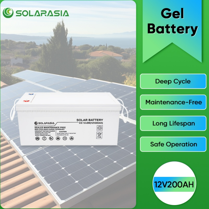 Batería de Ciclo Profundo 12V 24V 200ah Batería de Gel de Plomo Ácido para Almacenamiento Off Grid Solar Batería de Gel Eléctrica 12V Batería Recargable para Almacenamiento de Energía en el Hogar
