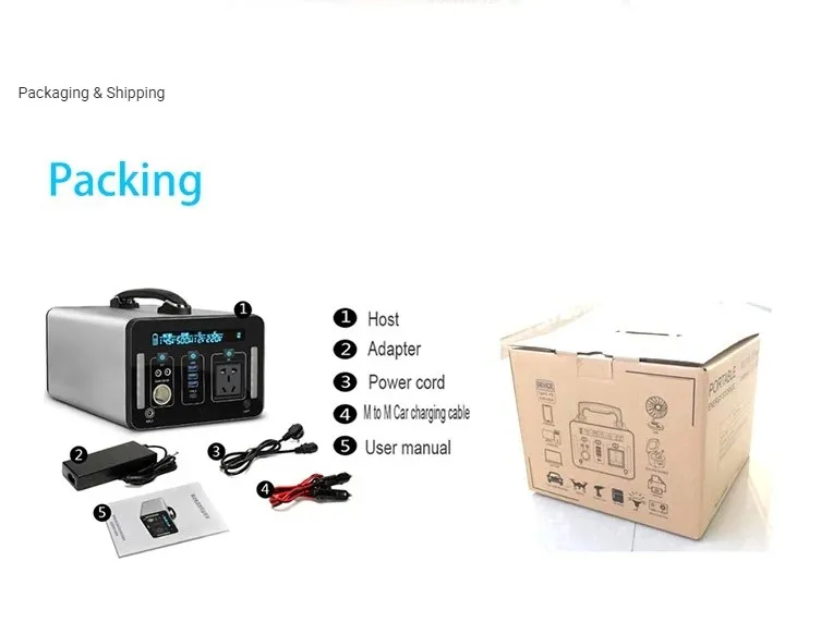 Sistema de Almacenamiento de Energía Portátil 500wh Generador Inversor Solar Batería Pantalla LED