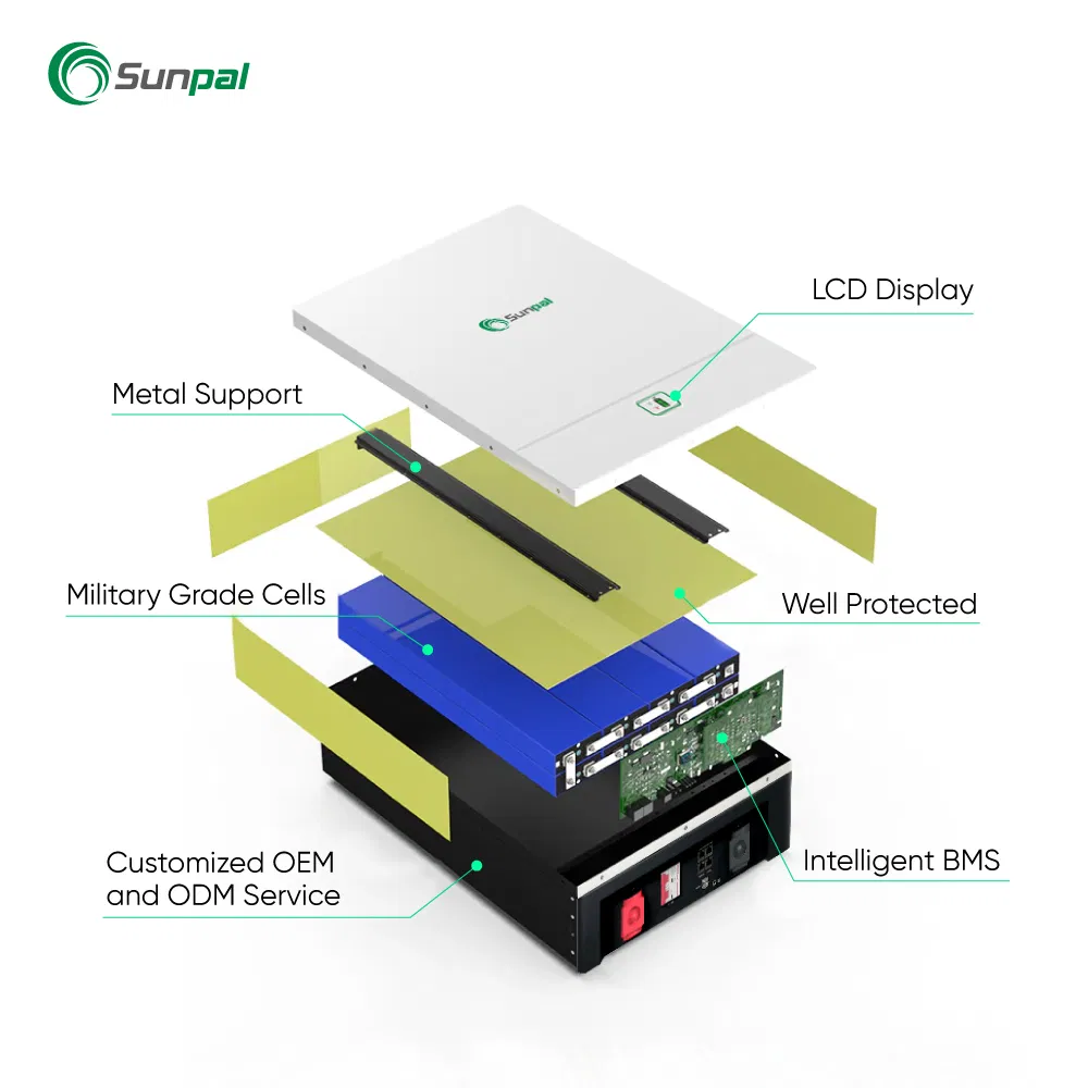 Batería de respaldo solar Sunpal de iones de litio 51.2V 200Ah 100 Ah para montaje en pared para el hogar