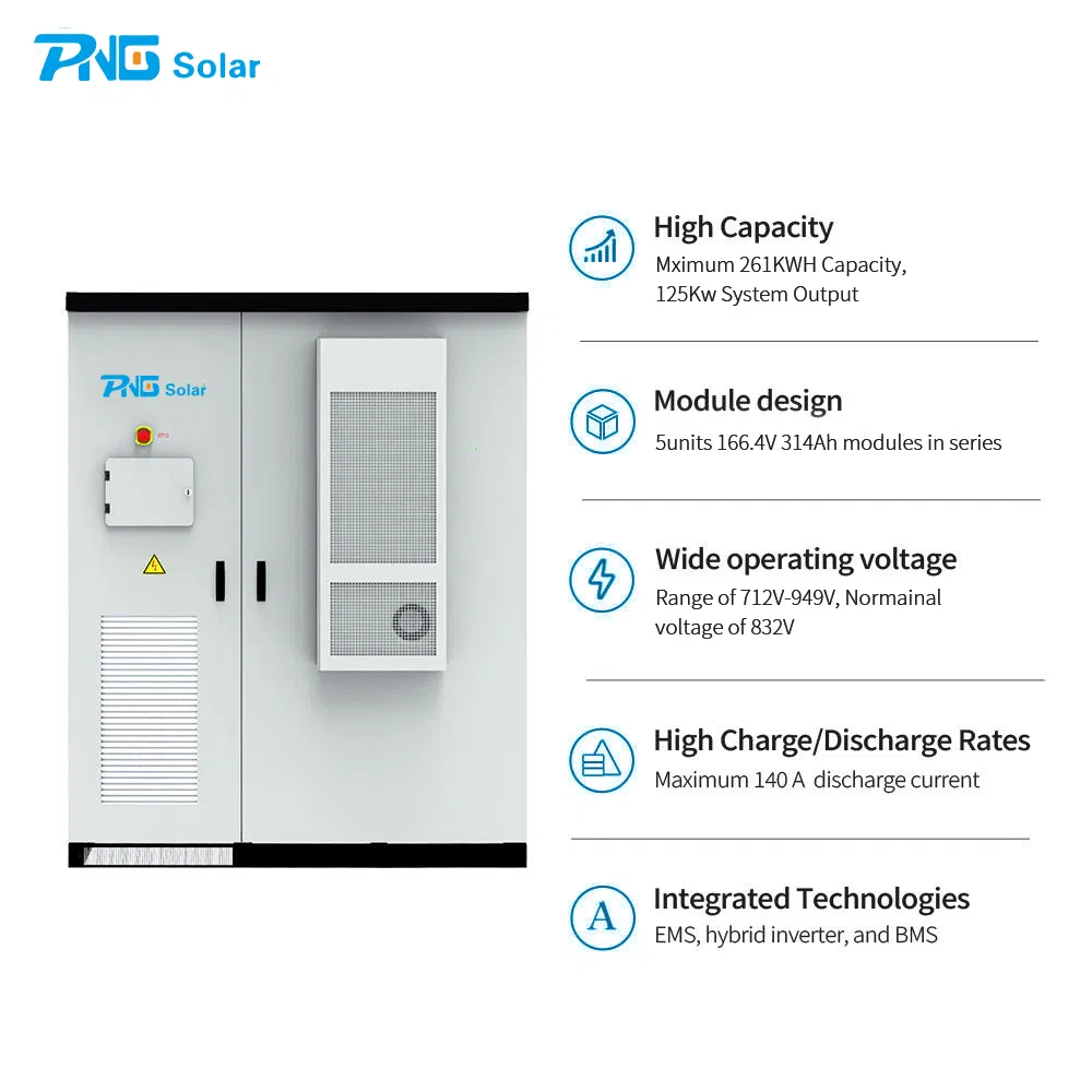 Sistema de Almacenamiento de Energía de Batería de Litio Comercial e Industrial Todo en Uno Personalizado Smart Ess Bess Contenedor Gabinete 125kw 241kwh
