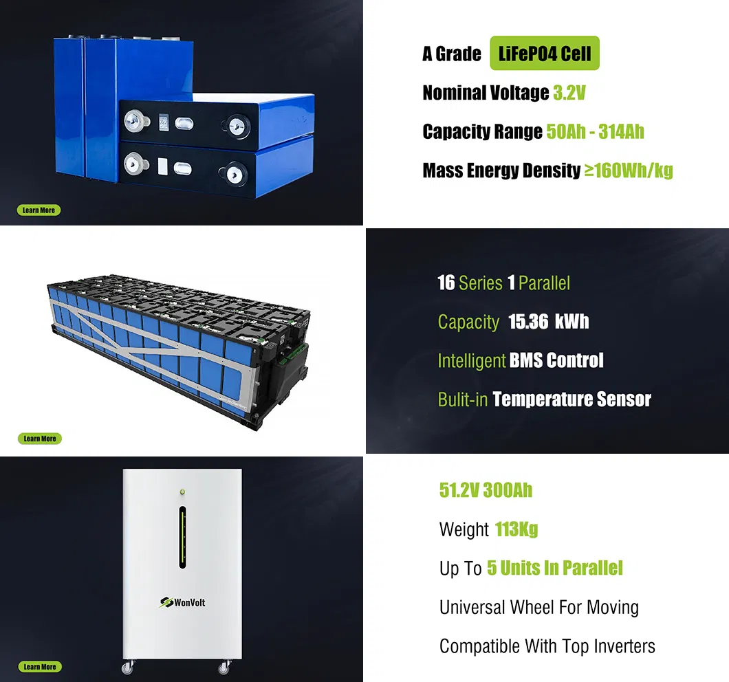 Batería 48V portátil LiFePO4 de Batería 300ah 280ah 200ah Batería de Litio 15kwh 30kwh para Sistema de Energía Solar