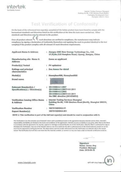 Certificado de batería solar de litio