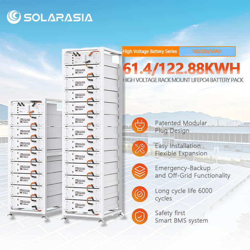 Sistema Montado en Rack de Alta Tensión de Almacenamiento de Energía Fotovoltaica con Batería de Iones de Litio LiFePO4 Paquete Solar 51.2V 102.4V 100ah 200ah 50ah 30kwh 122kwh fuera de la Red