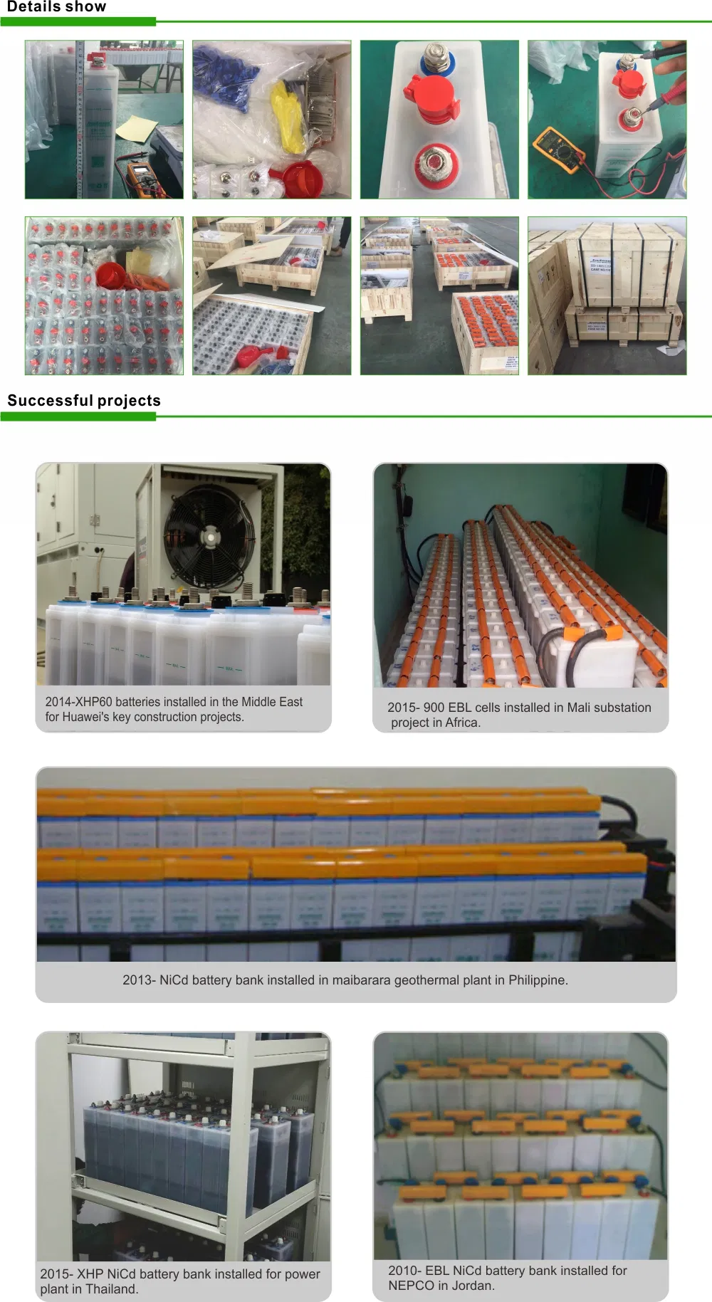 Especificaciones físicas de la batería NiCd