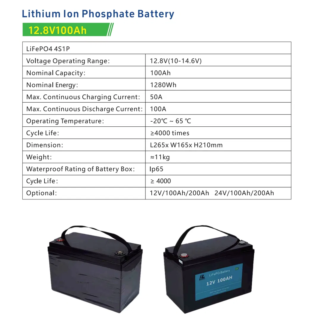 12V 7ah-280ah LiFePO4 Batería de Ciclo Profundo 4000+ Ciclos, IP65 Impermeable, Reemplazar Plomo Ácido para Almacenamiento de Energía Solar/RV/fuera de la Red