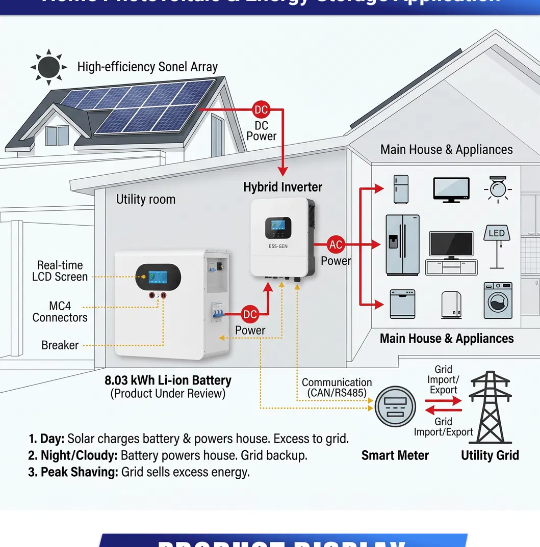 Batería de Bajo Voltaje Seguro LiFePO4 25.6V 314ah 8.03kwh Montada en la Pared para Sistema Solar/Off-Grid con Comunicación Can