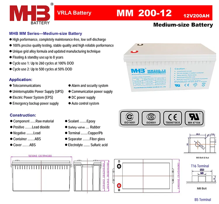 Batería de Gel de Ciclo Profundo de Plomo Ácido 12V 200ah Baterías Solares para UPS para Montacargas Eléctricos
