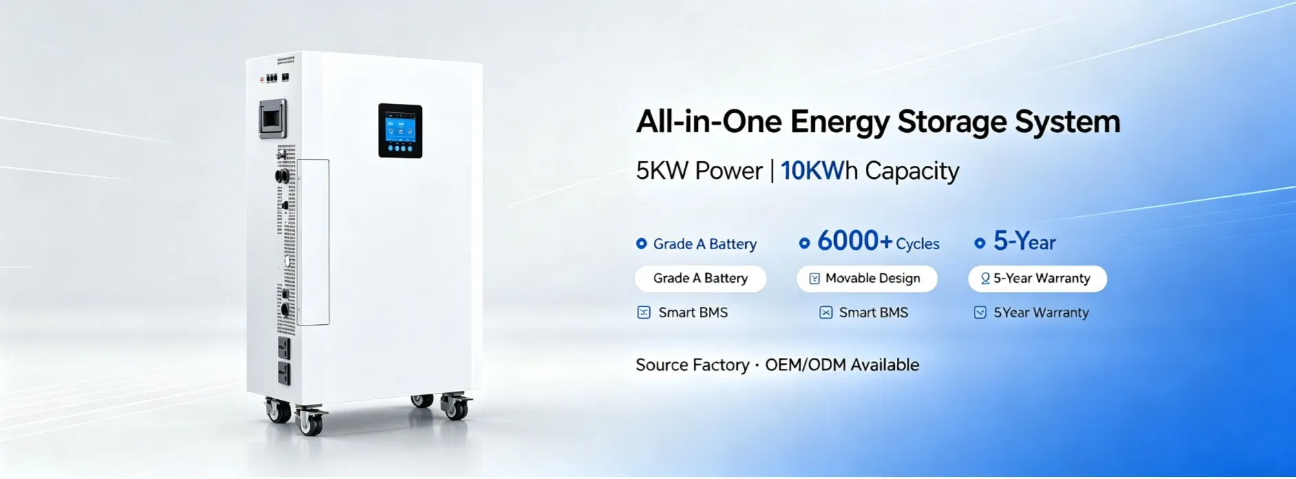 Máquina de Almacenamiento de Energía Solar Residencial Todo en Uno 5kw Sistema de Almacenamiento Solar Fuera de la Red con Onda Sinusoidal Pura y Batería de Litio Integrada