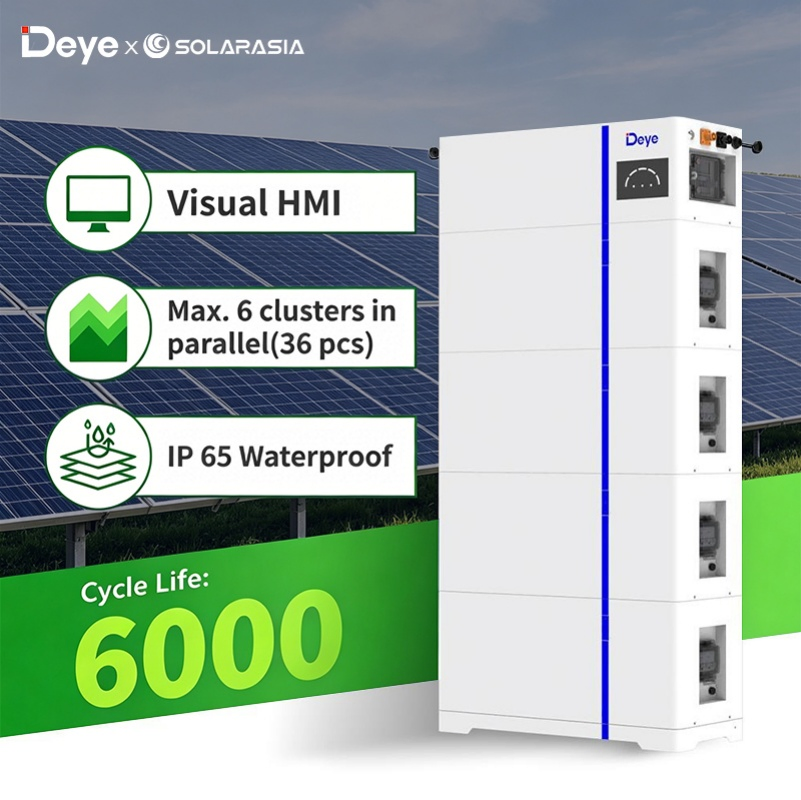 Deye 5kwh 10kwh 15kwh Batería de Almacenamiento de Energía del Hogar Ess LiFePO4 51.2V 100ah Batería Solar para Proyectos de Respaldo Residencial Híbrido Fuera de la Red
