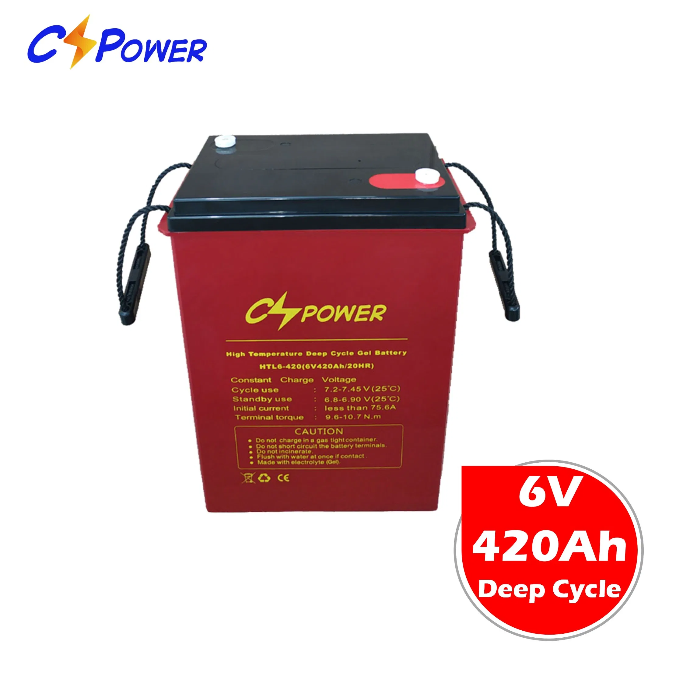 Batería de Gel de Ciclo Profundo de Alta Temperatura Libre de Mantenimiento Recargable para Hogar Solar con Certificado UL Htl6-420 6volt 420