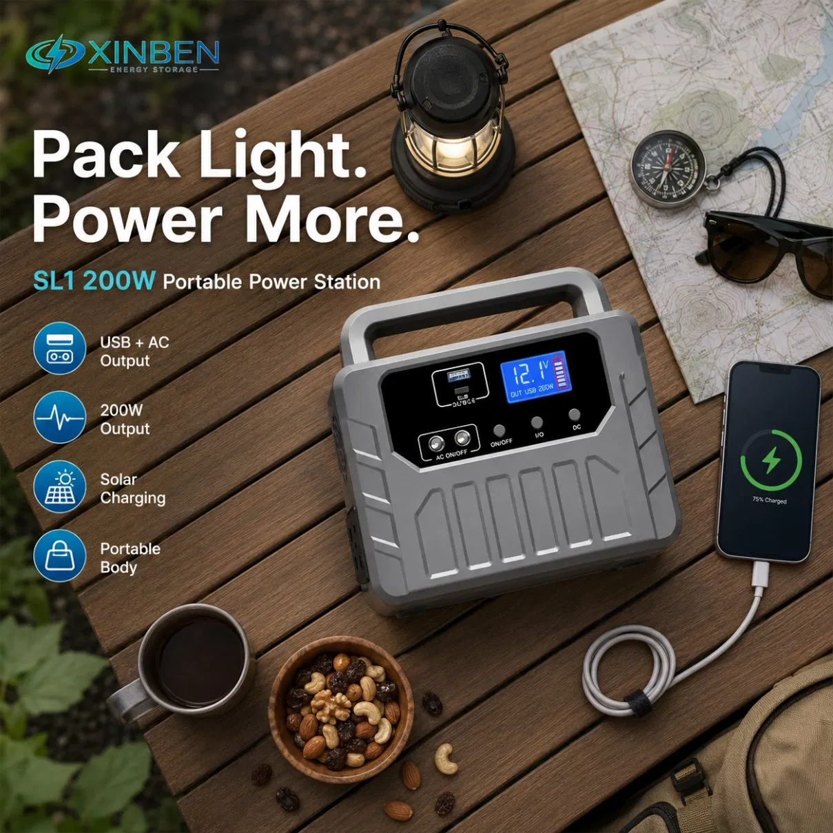 200W Estación de Energía Portátil Batería de Litio Generador Solar para Acampada al Aire Libre Respaldo de Emergencia