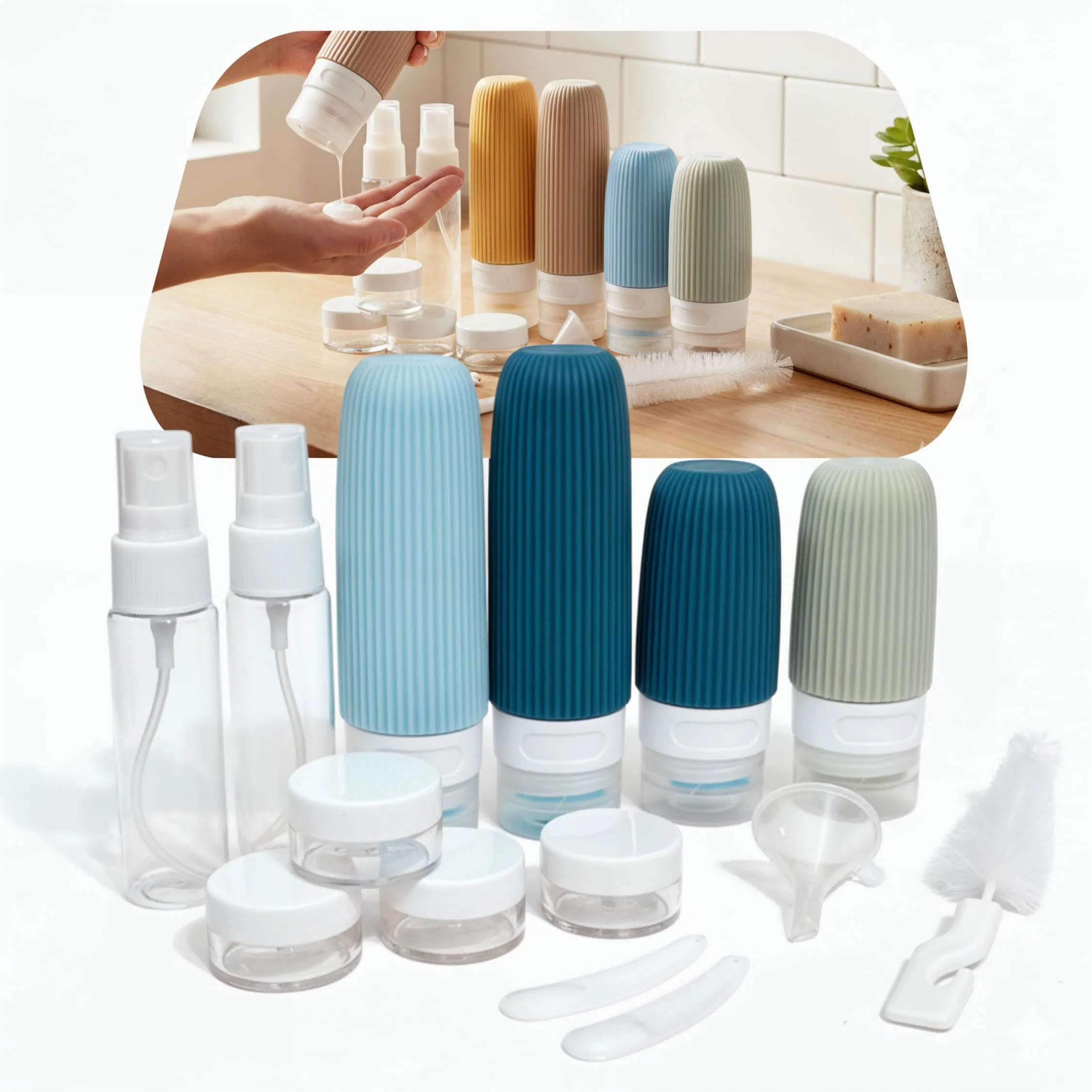 Factory Approved Leak Proof Refill Silicone Travel Toiletries Lotion Bottle Set Bottle Kit