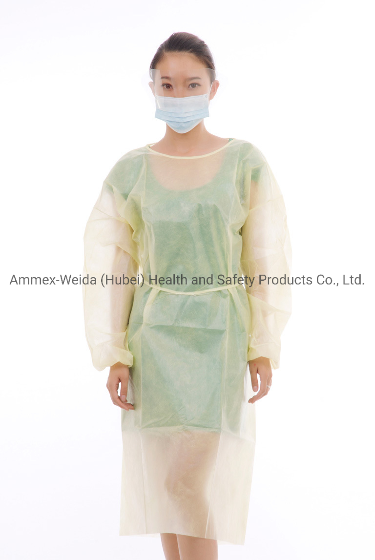 Disposable Medical Water Resistance PP Isolation Gown Hospital Use Protective Gown with Elastic Wrist