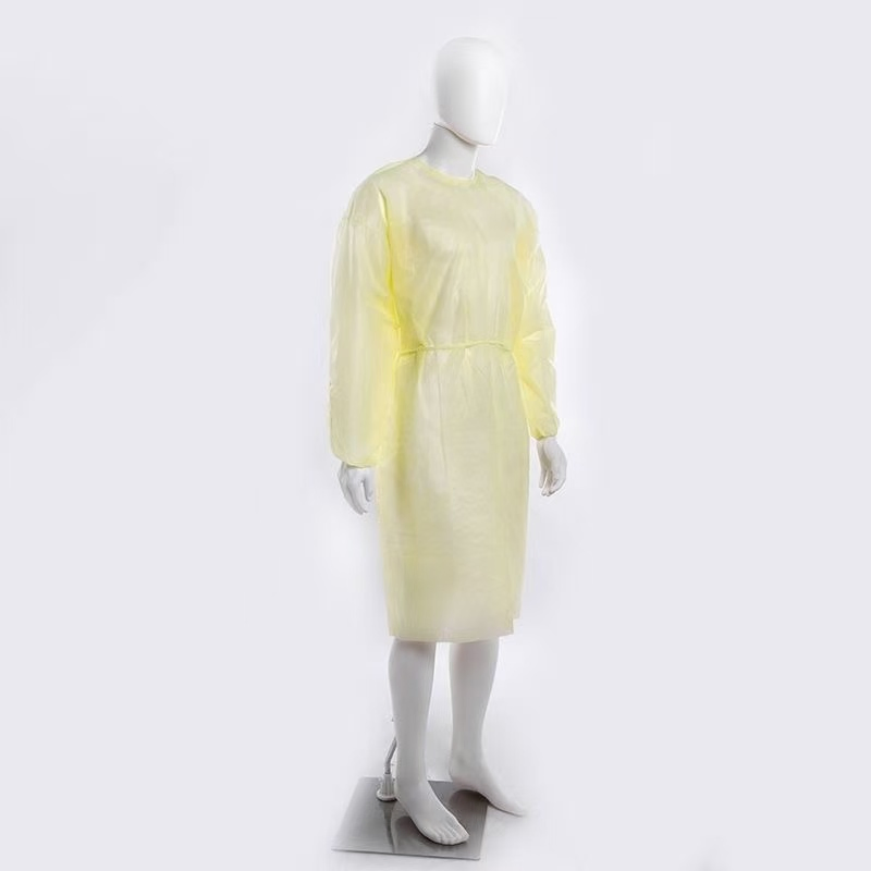 Disposable Non Woven Personal Protective Yellow PP PE Isolation Gown for Dental Doctor Nurse