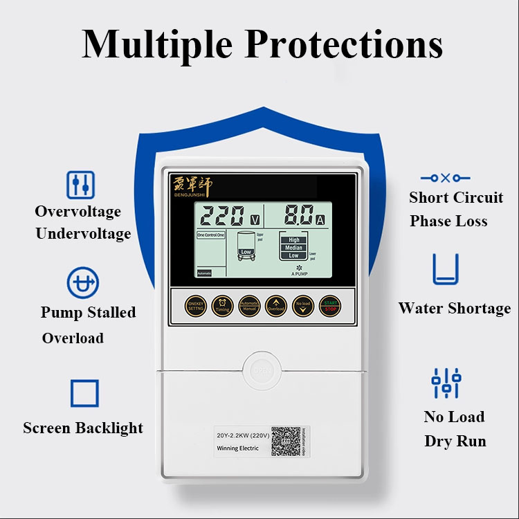3HP AC220V Dry Run Protection Automatic Residential Water Pump Control Panel