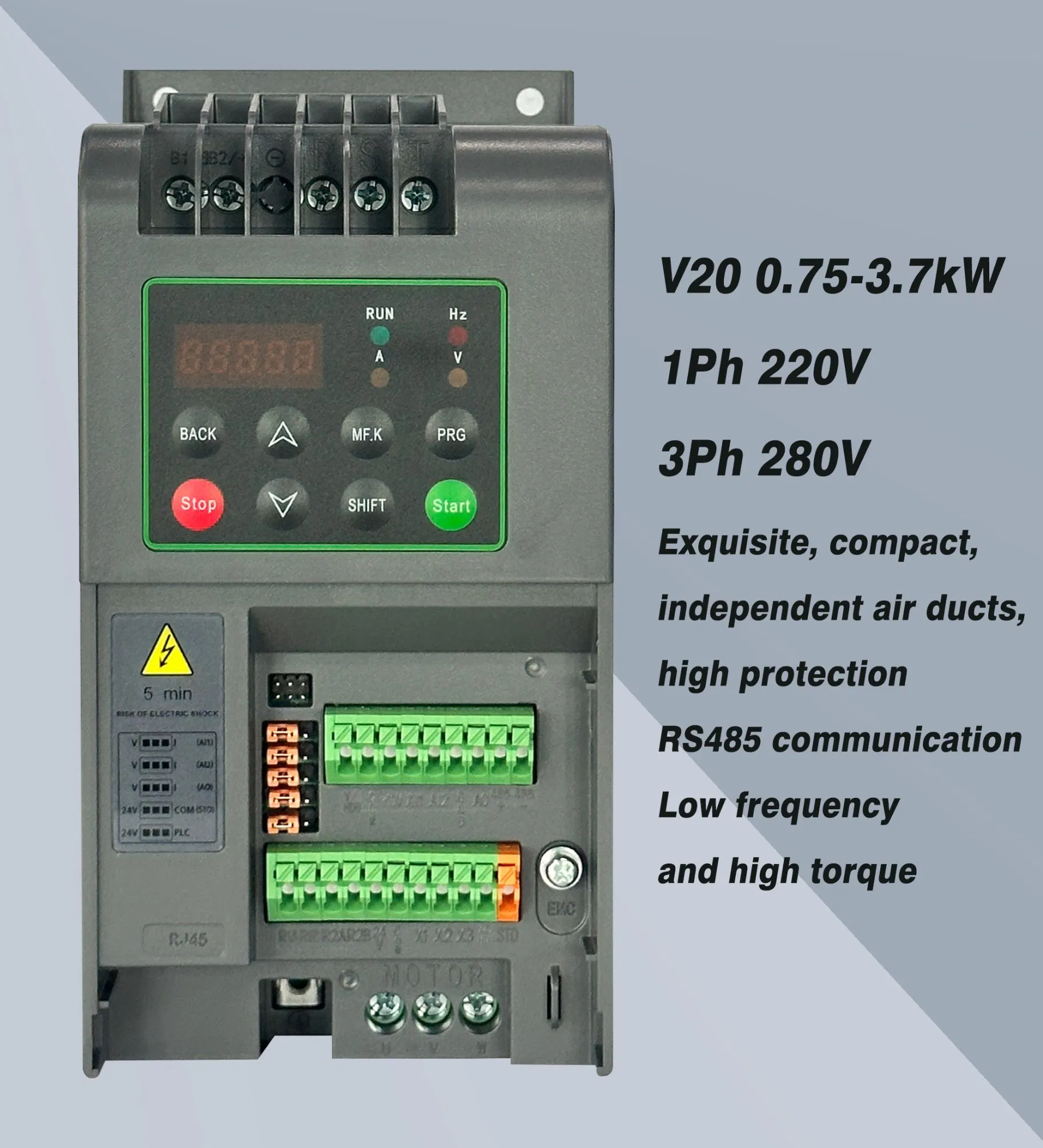 Reliable V20 Series 1-5HP VFD for Industrial Use 0.75-3.7kw