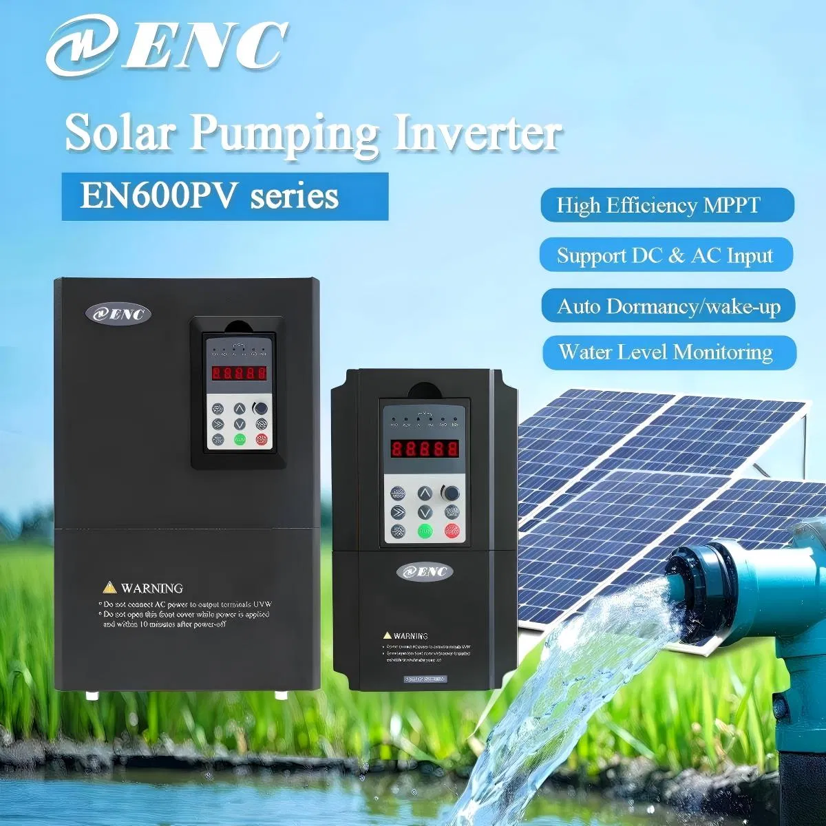 High Efficiency MPPT Solar Pump Inverter Solution En600PV 0.75kw 1HP 220V 230V 410V AC DC Input VFD for Agriculture Irrigation