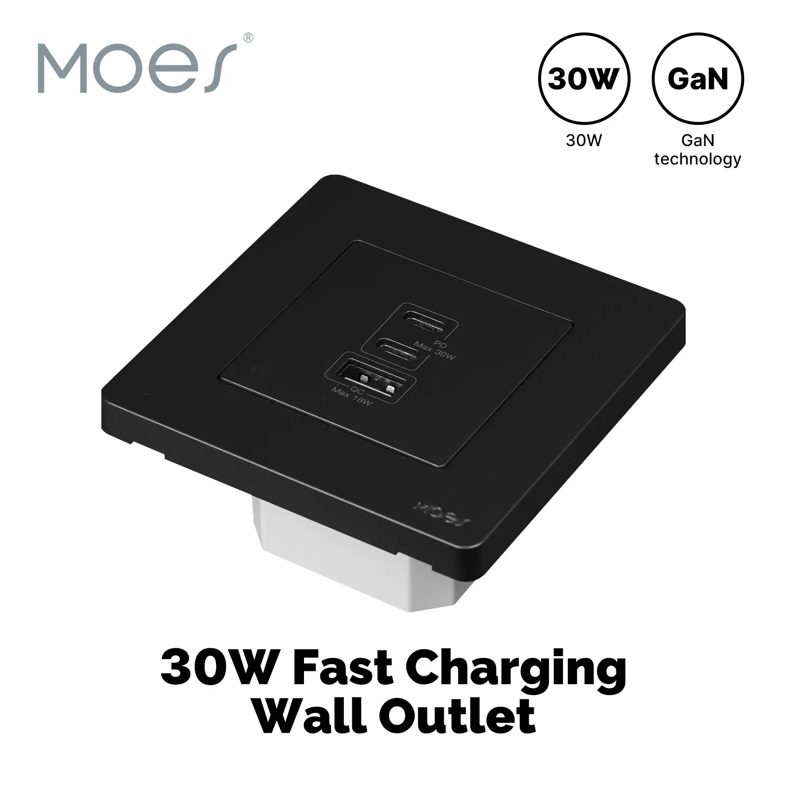 Wholesale MOES Star Ring Series 30W Fast Charging PD3.0 Wall Electrical Outlet Charger GaN Socket 3 Ports Type C USB a OverTemp Protection Manufacturers, Supplier
