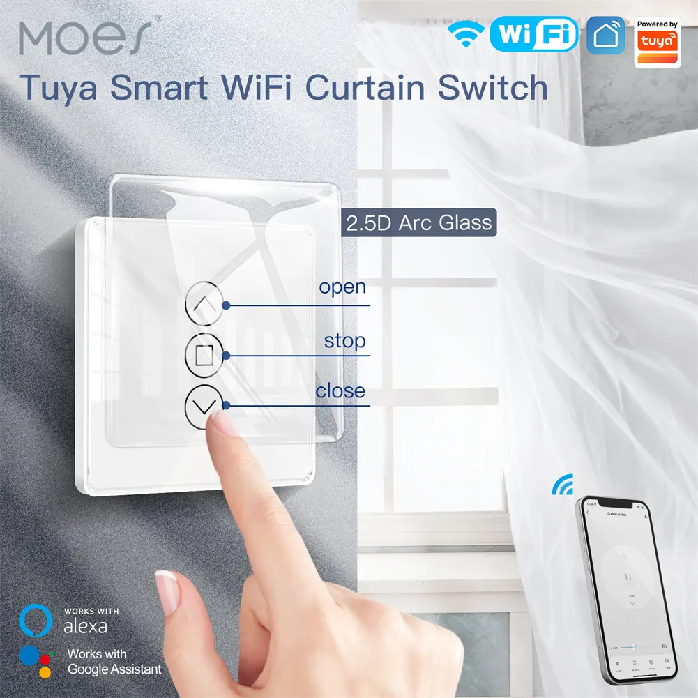 Wholesale WiFi RF433 Smart 2.5D Arc Glass Touch Panel Curtain Switch Supplier, Factories