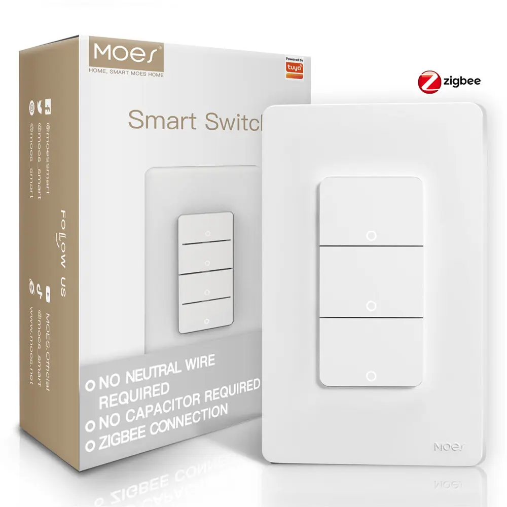 Wholesale MOES Tuya ZigBee Smart Switch US Version 1-4 Gang Outgoing Ground Neutral Wire App Remote Control Work With Alexa Google Home Manufacturers, Supplier