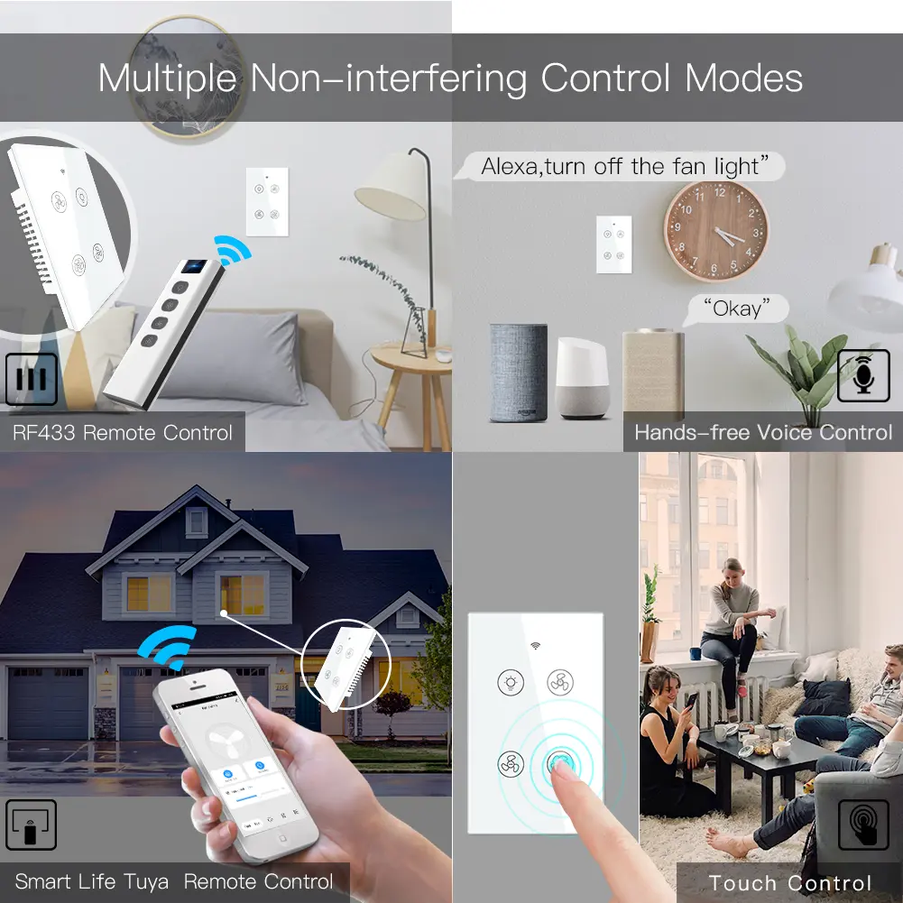 Wholesale WiFi RF Smart Ceiling Fan Light Way Muilti-Control Association Switch Factories, Factory