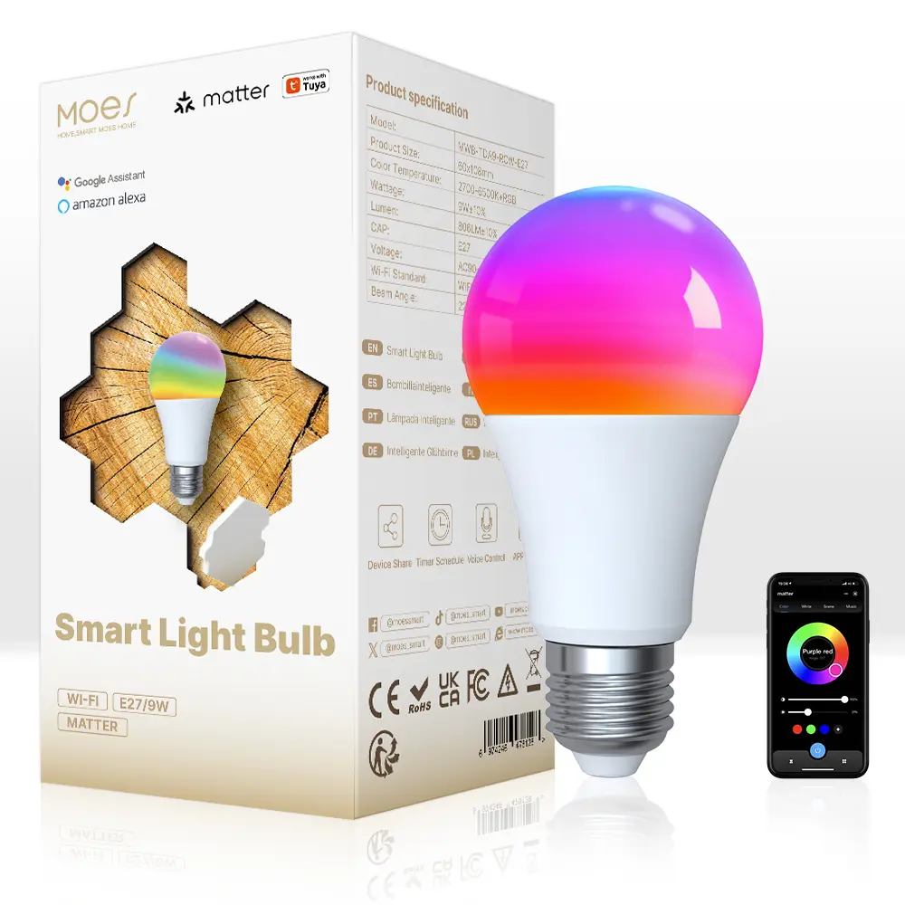 Wholesale Tuya Matter WiFi Smart Bulb Dimmable Led Light 16 Million RGB Colors GU10 E27 E14 Candle Lamp Voice Control Alexa Google Home Manufacturer, Factory