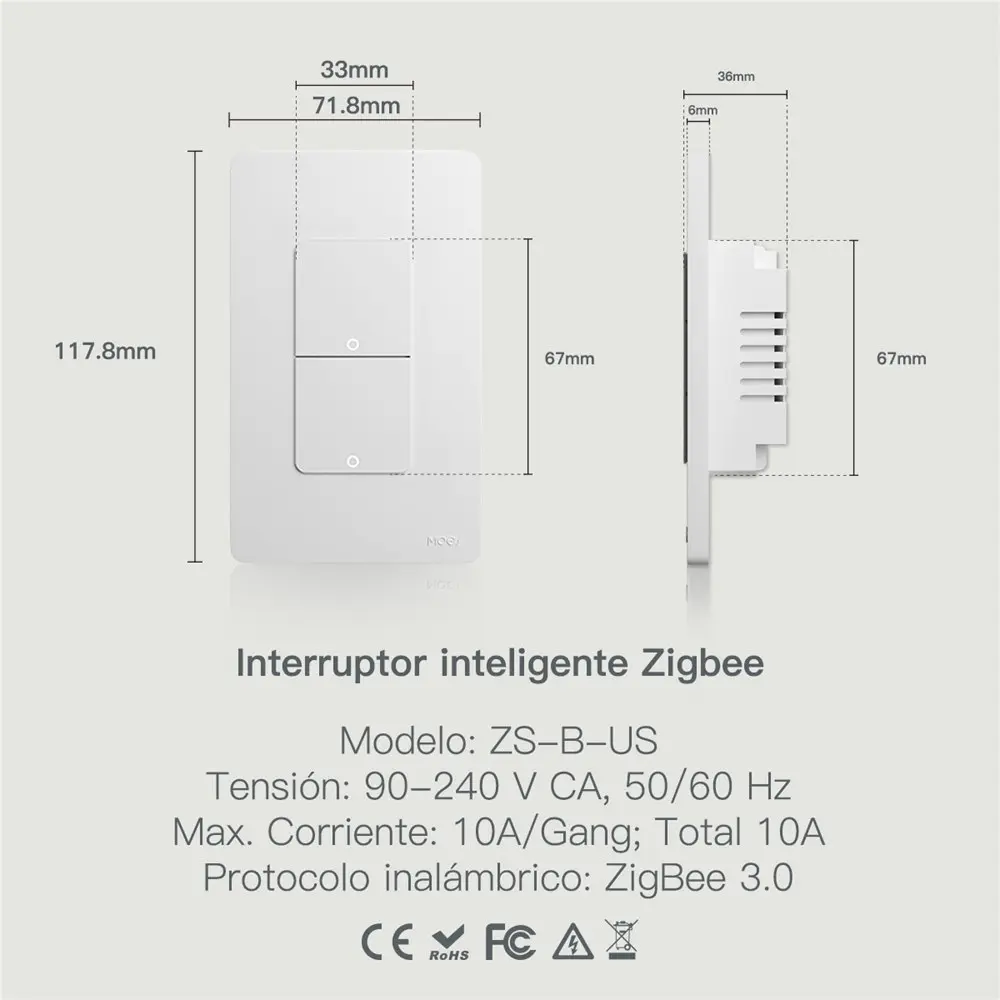 Wholesale MOES Tuya ZigBee Smart Switch US Version 1-4 Gang Outgoing Ground Neutral Wire App Remote Control Work With Alexa Google Home Manufacturers, Supplier