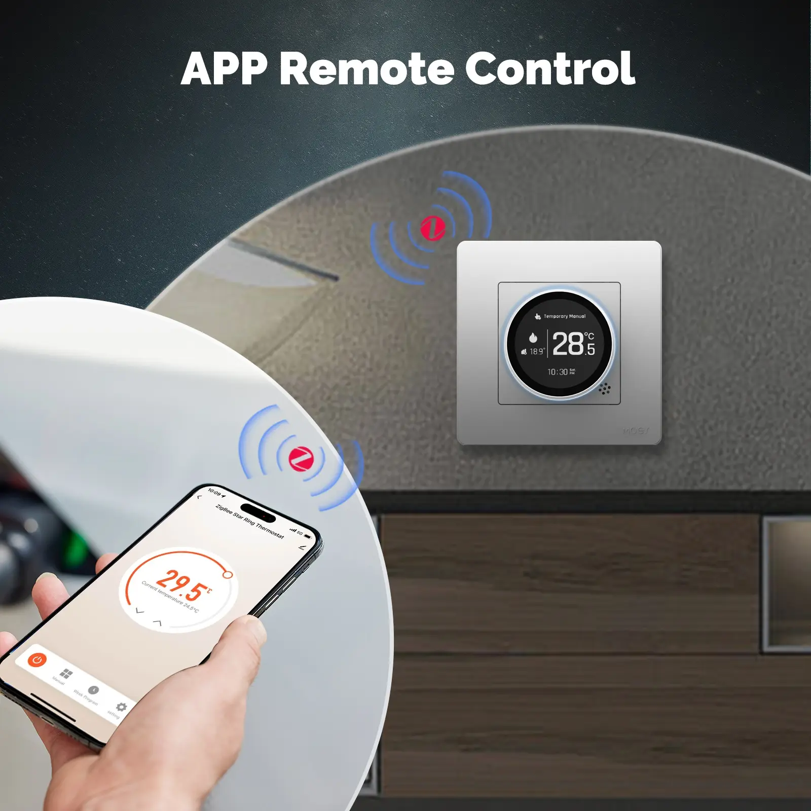 China MOES Tuya ZigBee Smart Knob Thermostat Star Ring Series Temperature Controller Water Boiler Electric Heating Manufacturer, Factories