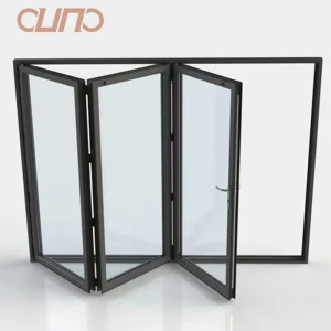 OUNA Modern Design Bi-Fold Soundproof Folding Door Exterior Accordion Foldable Glass Door Finished Surface for Villas