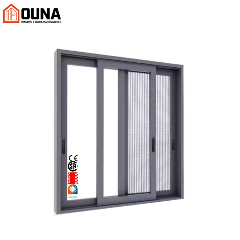 OUNA Customized Aluminum Sliding Windows Energy Efficient NFRC AS2047 Tempered Glass Hurricane Impact Proof Aluminum Window
