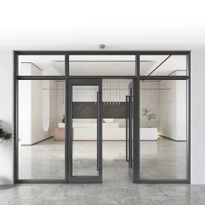 OUNA Commercial Heavy Duty Thermal Break Aluminum Door, True Divided Lite French Entry Door with Glass Panes for Shopfront