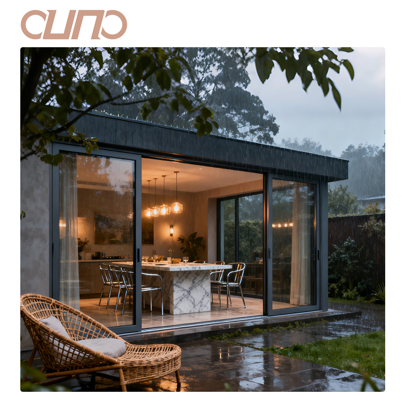 OUNA Hot Selling Thermal Insulated Customized Double Layered Tempered Glass Aluminum Lift Sliding Bedroom Door