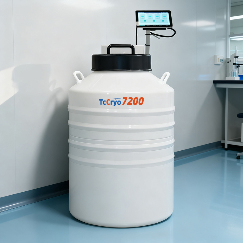 Tccryo Cryobank 7200 Cryogenic Storage Dewar Large Scale Intelligent Control Display System Real Time Parameter Tracking Automated Liquid Nitrogen Bio Container