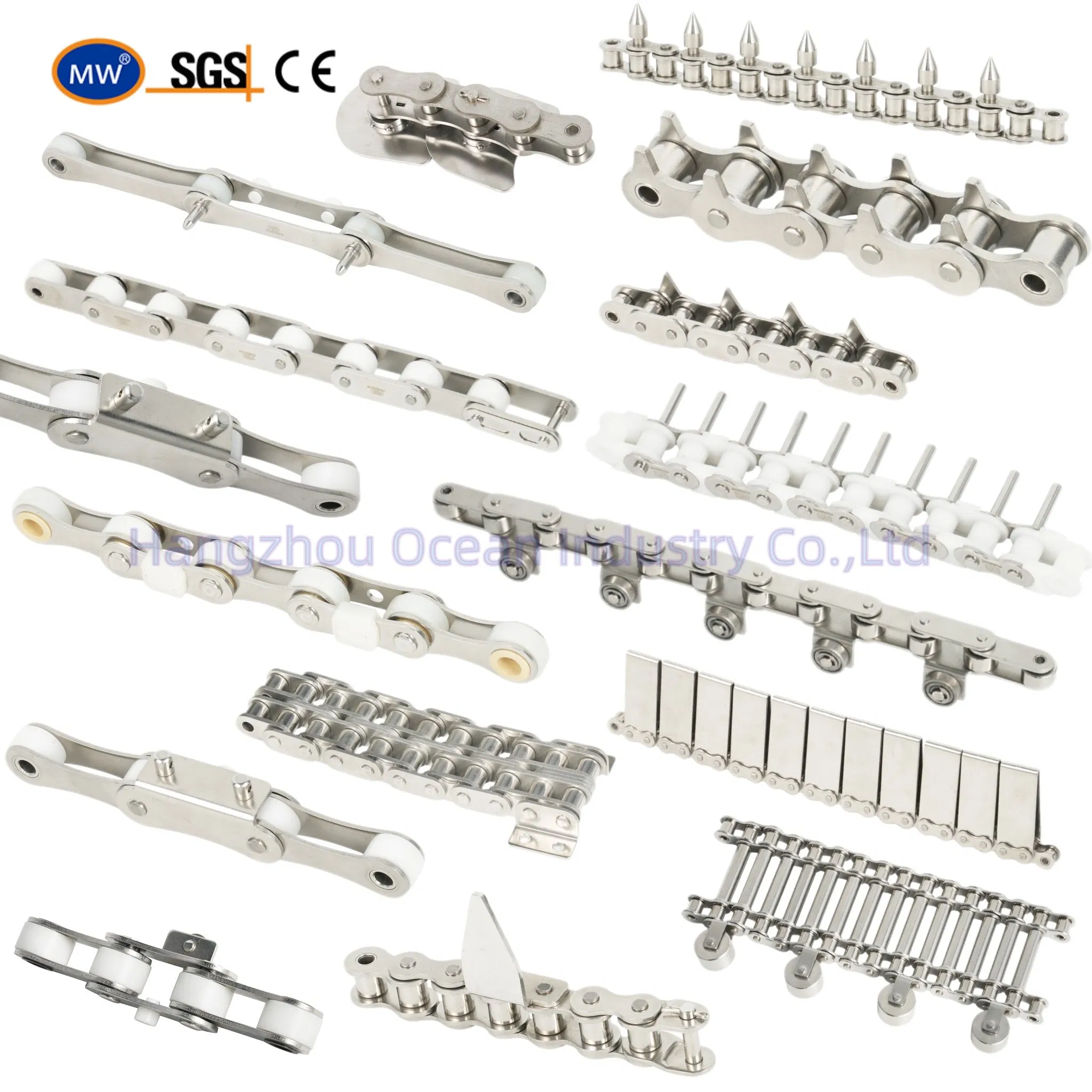 Professional Standard Plate Lifting Stainless Steel Chain Cold Drink Extended Pin Hollow Pin Cone Conveyor Chain with Nylon Roller for Ice Cream