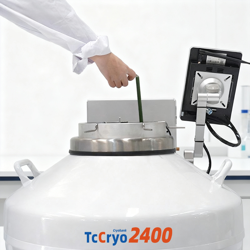 Tccryo Cryobank 2400 Cryo Nitrogen Storage Tank Compact Laboratory Freezer Dual Phase Operation Real Time Parameter Tracking Durable Liquid Nitrogen Container
